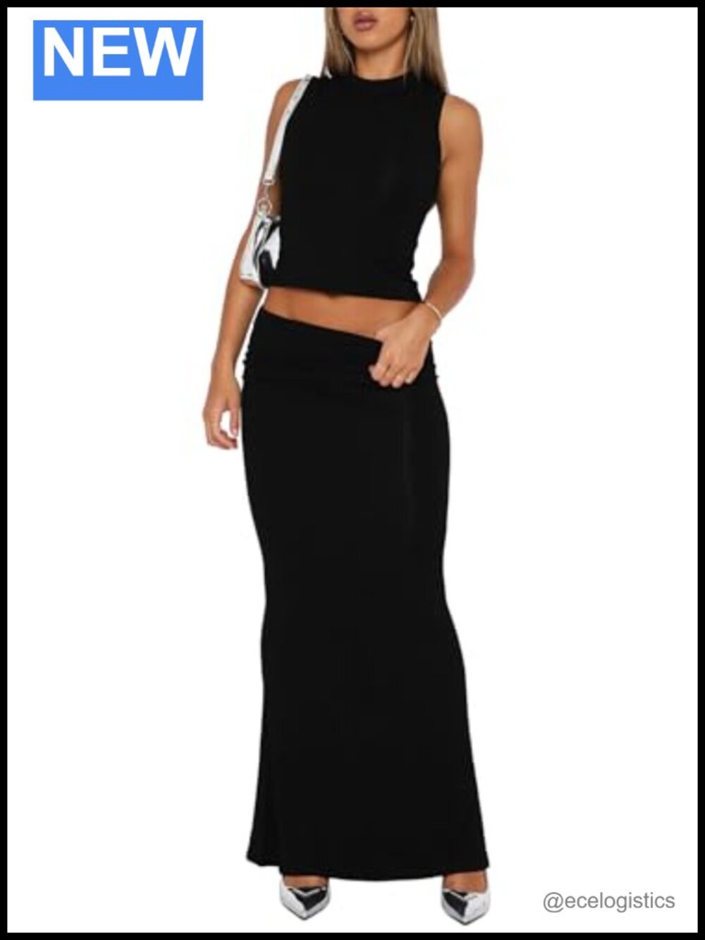 Women's 2 Piece Maxi Skirt Set Tank Top Sleeveless Fold Over Mermaid Hem Summer